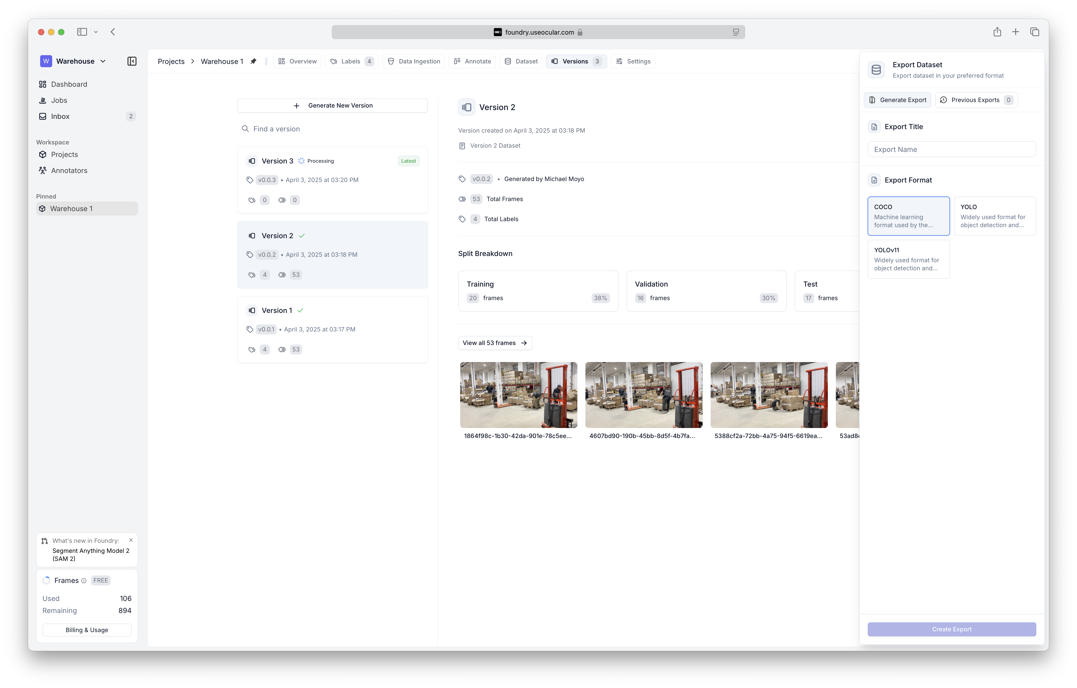 Versions Page